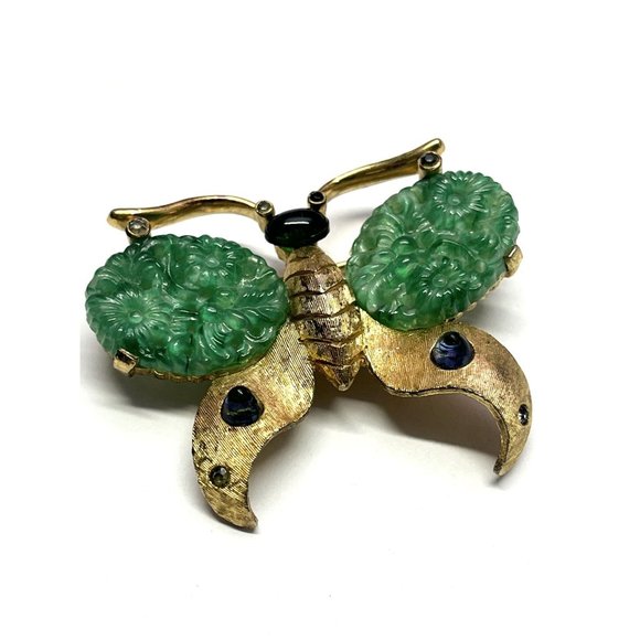 Vintage Peking Glass Butterfly Brooch Pin - Picture 4 of 5